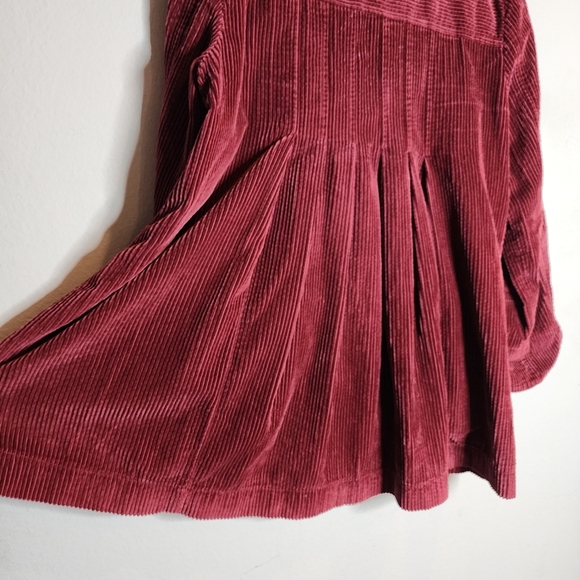 J. Jill Corduroy Red Wine Maroon Pleat Back Button Front Jacket Size Large - Picture 2 of 16